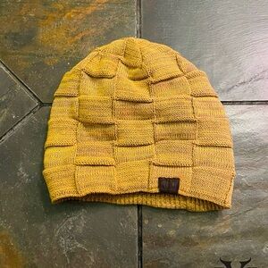 Faux Fur-Lined Yellow Knit Beanie Hat